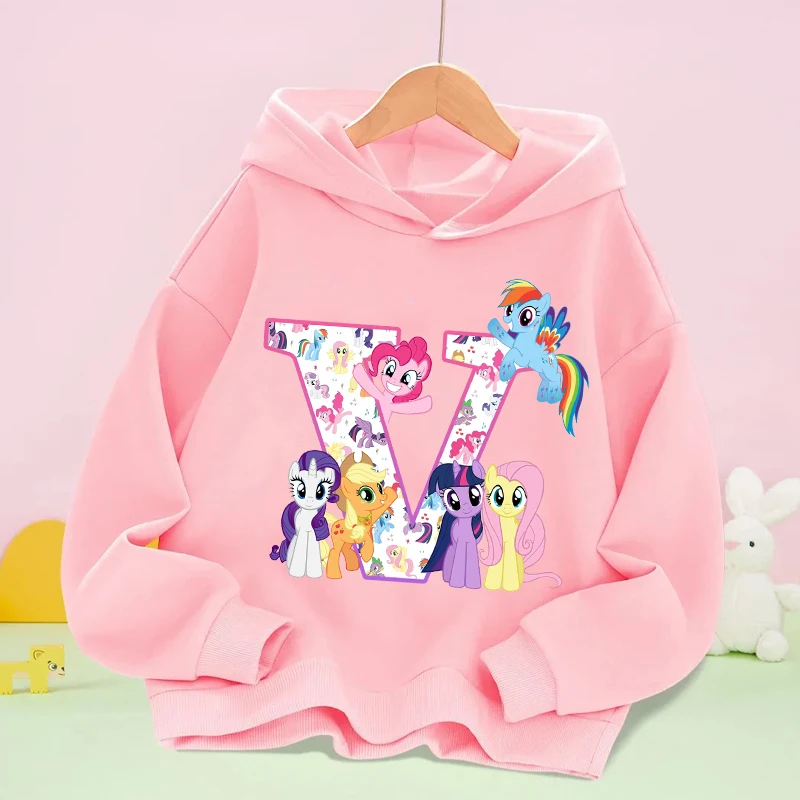เสื้อฮู้ดเด็กผู้หญิงลายมายลิตเติ้ลโพนี่ ลายอนิเมะยูนิคอร์น ตัวอักษร A-Z เสื้อสเวตเชิ้ตเด็ก ฤดูใบไม้ร่วง ฤดูหนาว เสื้อแขนยาว เสื้อผ้าเด็ก ของขวัญ