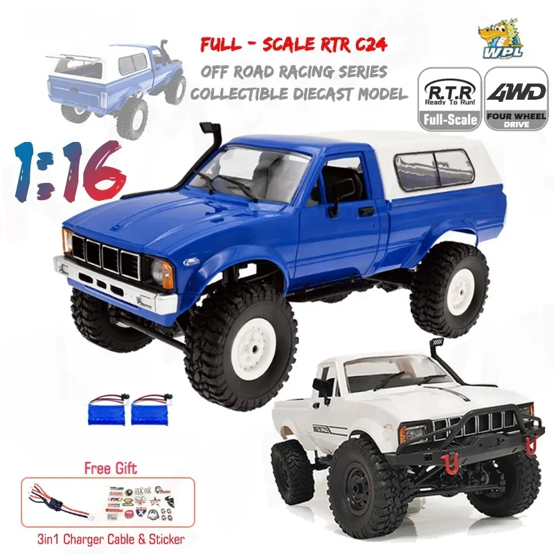 

WPL C24-1 Full Scale RC Car 1:16 2.4G 4WD Rock Crawler Electric Buggy Climbing Truck LED Light On-road 1/16 For Kids Gifts Toys