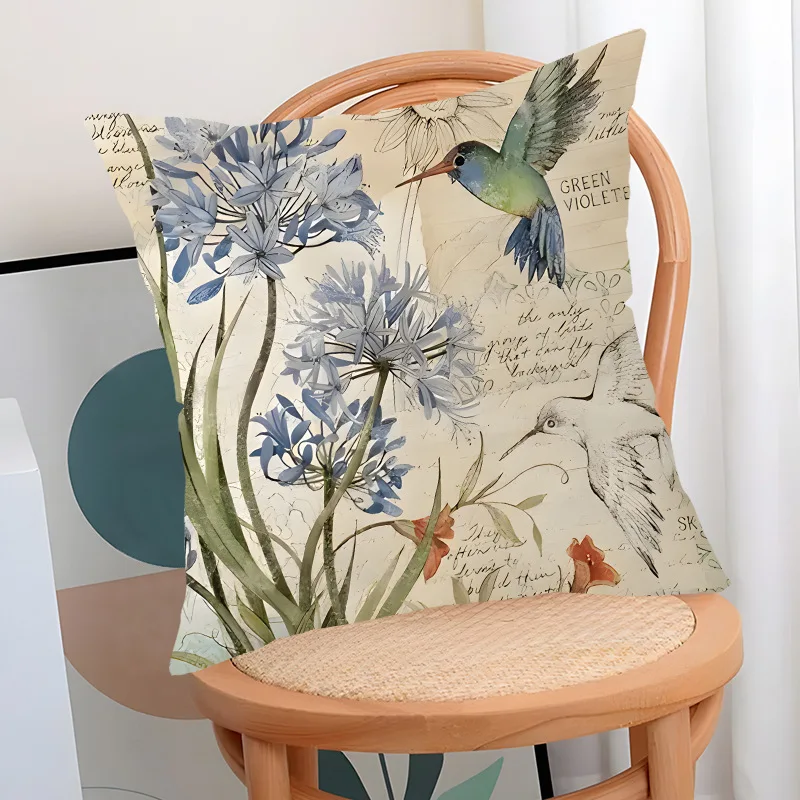 VIKAMA Frühling Neue Blume Vogel Kissenbezug Blume Vogel Serie Gedruckt Kissenbezug Couch Kissenbezug Home Dekoration