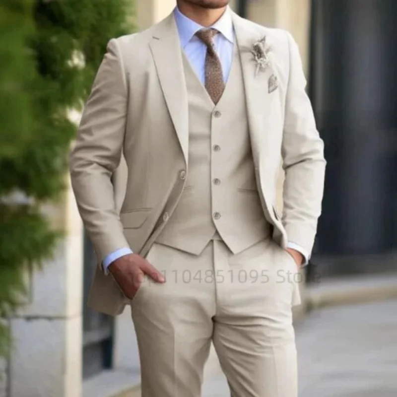 

Formal Solid Men's Suit For Wedding Business Suit Including Jacket Vest Pants For Party Prom Classic Occasion 3PCS Men Clothing
