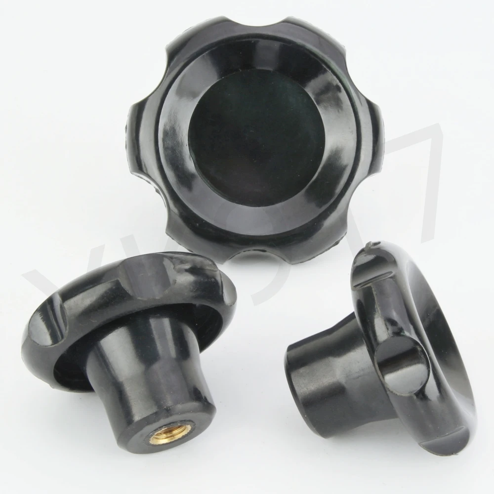 YK917 Bakelite Injection Molded Copper Core Knob Internal Thread Corrugated Handle For Mechanical Equipment