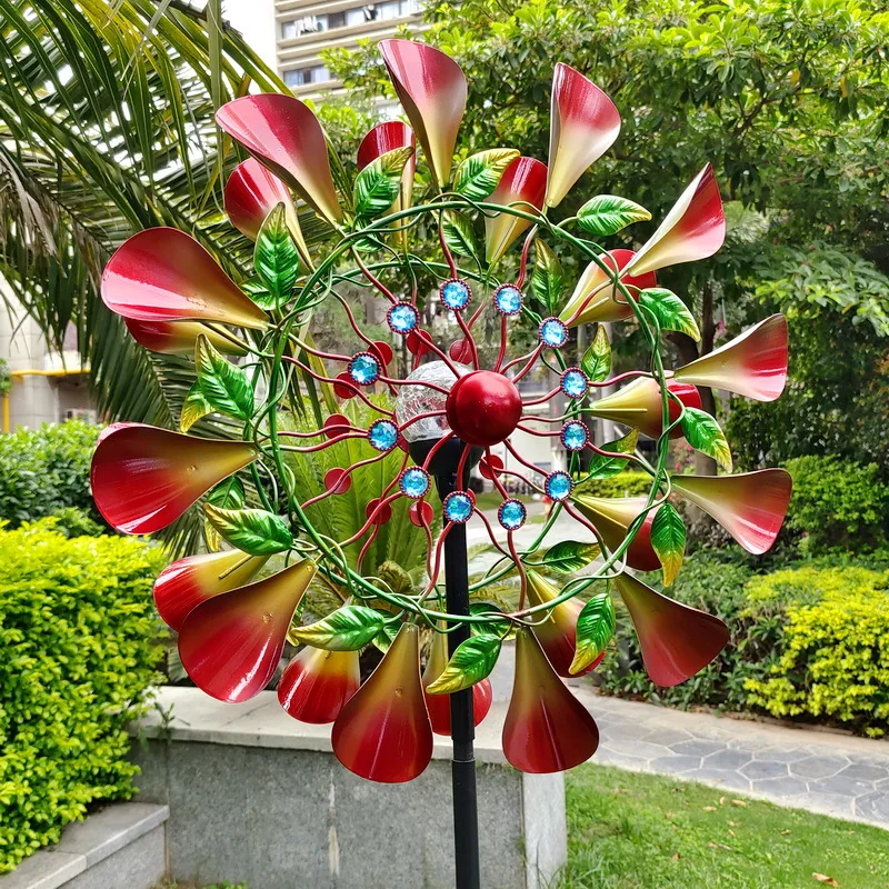 New Metal Color Garden Sunflower Solar Lights Decoration Double-Sided Rotating Ornaments Windmill Garden Yard Outdoor Decoration