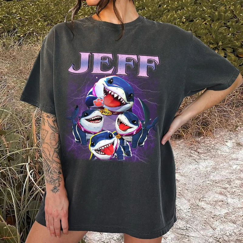 تي شيرت جيف ذا لاند شارك |   تي شيرت Retro Bootleg Comfort Colors The Land Shark Marvel Shark للجنسين برسومات عتيقة