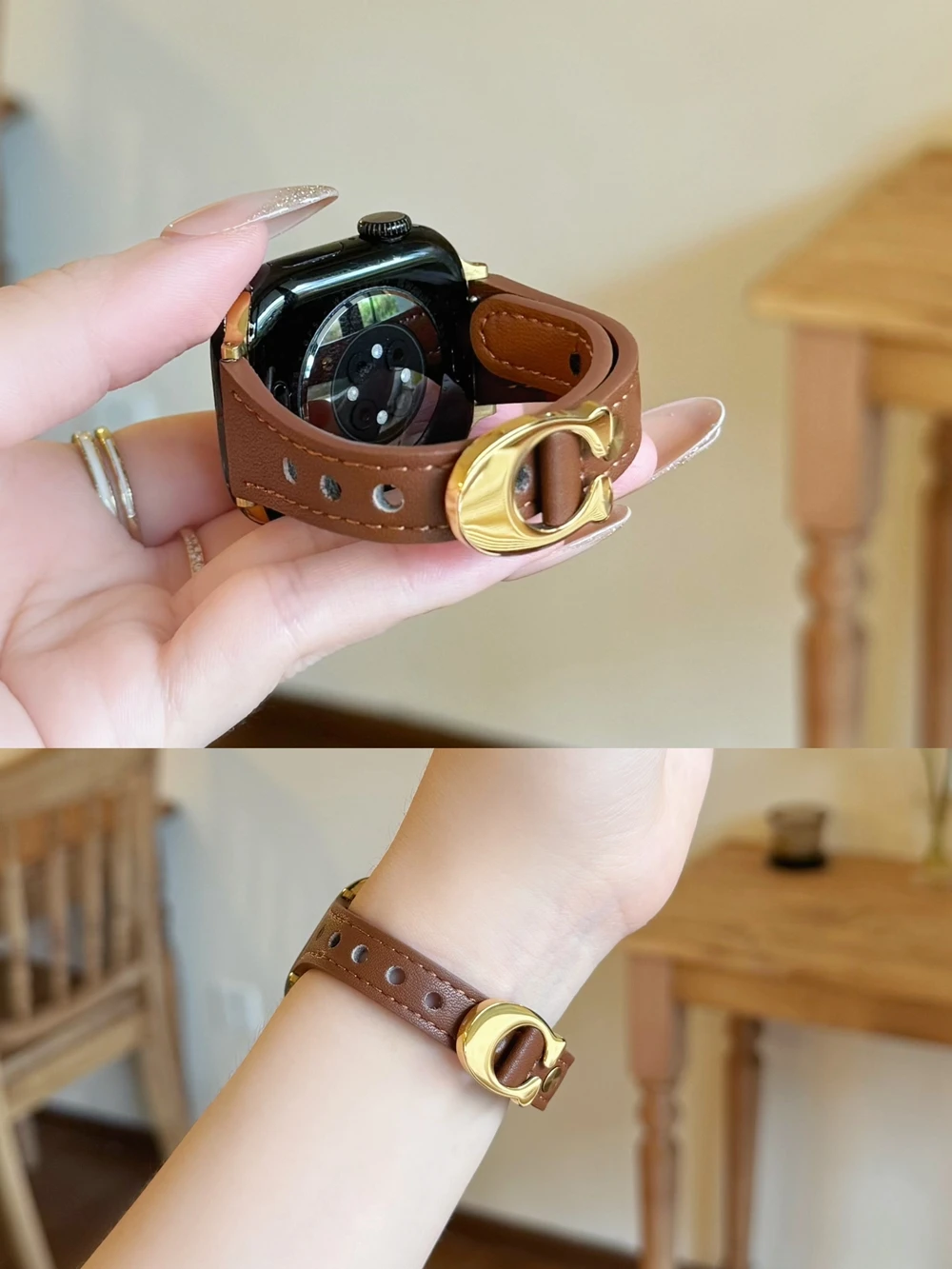 Modisches Leder-Schlaufenarmband für Apple Watch, Damen, 44mm 40 45 41 49 42 38 Serie 11 10 9 8 SE 7 6 5 4 3 – Detail 9