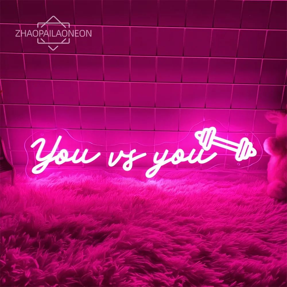 You VS You Fitness Sport Club Led Neon Sign Barbell Weightlifting Decoration Gym Neon Lights Wall Art Decor Boys Gift LED Lamp