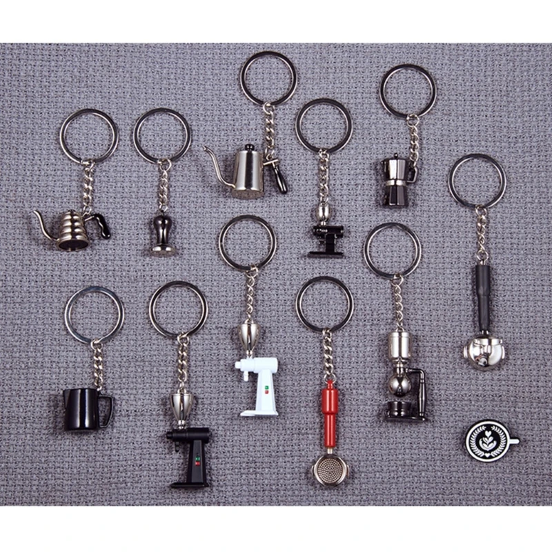 Alloy Coffee Accessories Keyring Stylish Realistic Miniature Espresso Accessory Keychain Bag Decoration for Collectors Y08E