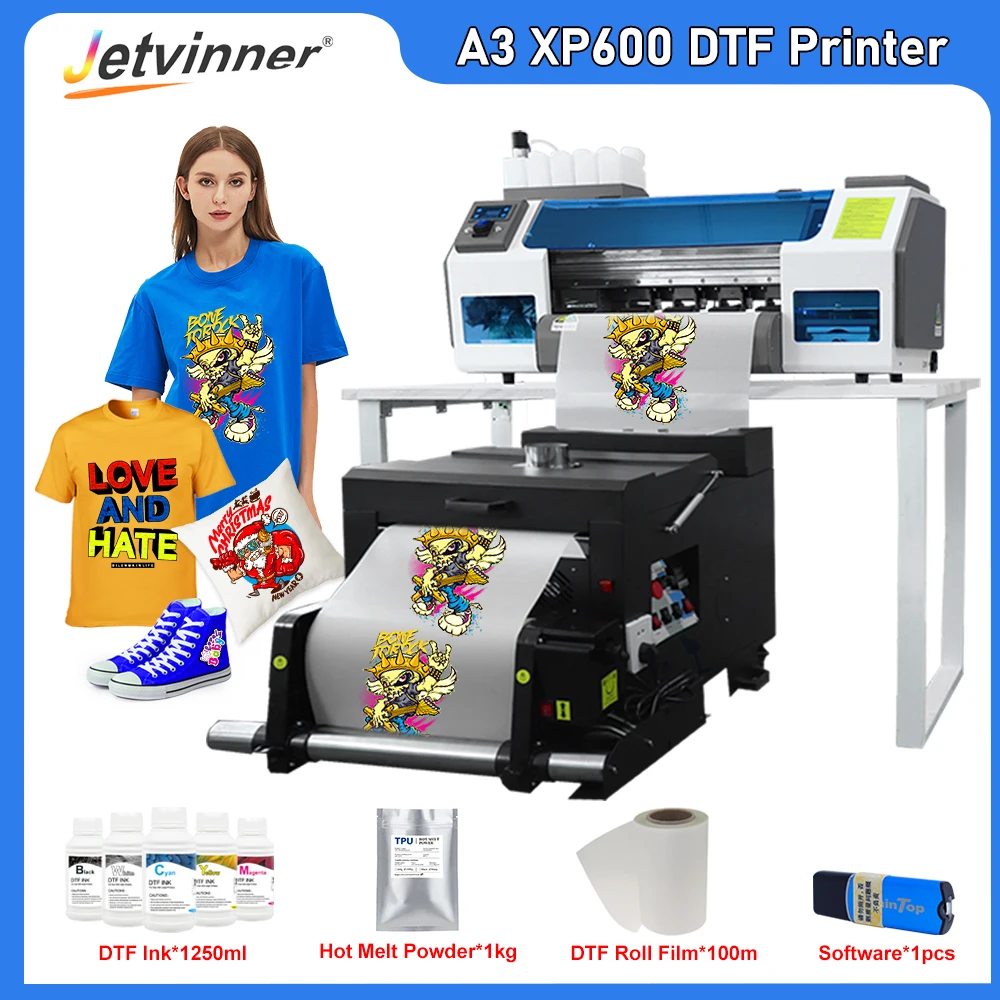 XP600 DTF Printer with Powder Shaker Machine Direct to Film Transfer Printer A3 DTF Printer For Fabric T shirt Printing Machine