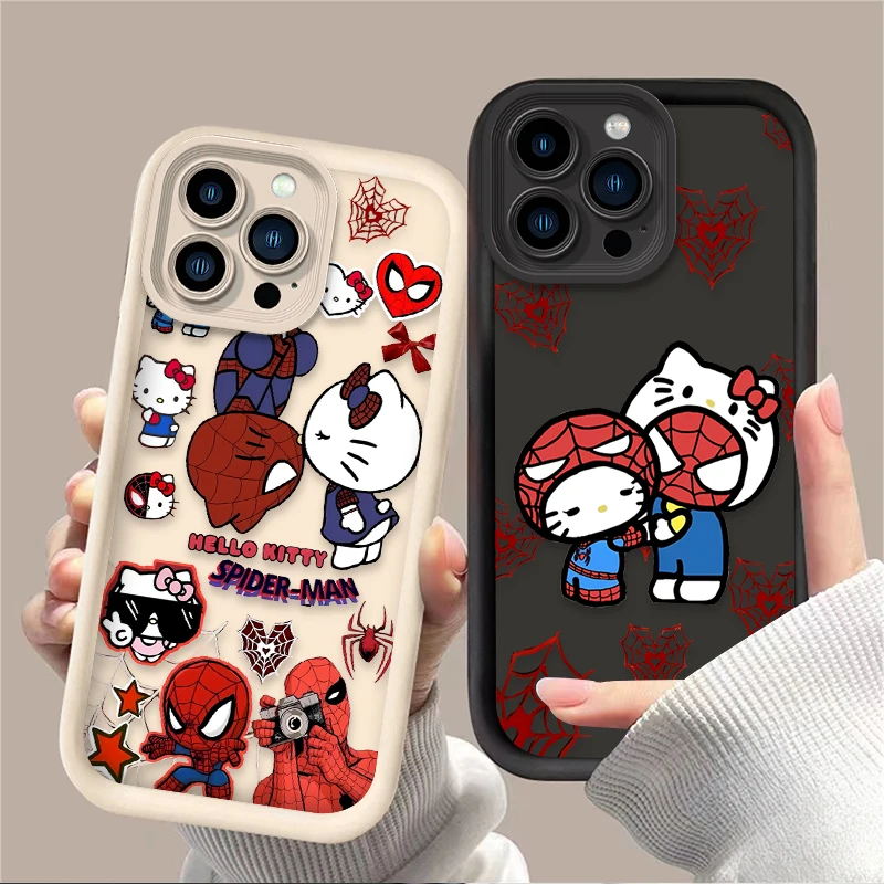 Marvel Spiderman Olá Kitty Capa Macia para IPhone 16 16E 15 14 13 12 11 Pro Max X XS X S Max XR SE 2020 SE4 7 8 Capa à prova de choque