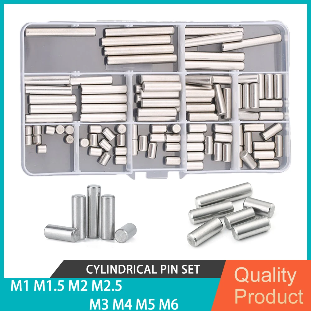 100-300pcs/set Cylindrical Pin M1 M1.5 M2 M2.5 M3 M4 M5 M6 Stainless Steel Locating Dowel assortment Kit Solid Cylinder Pin Set