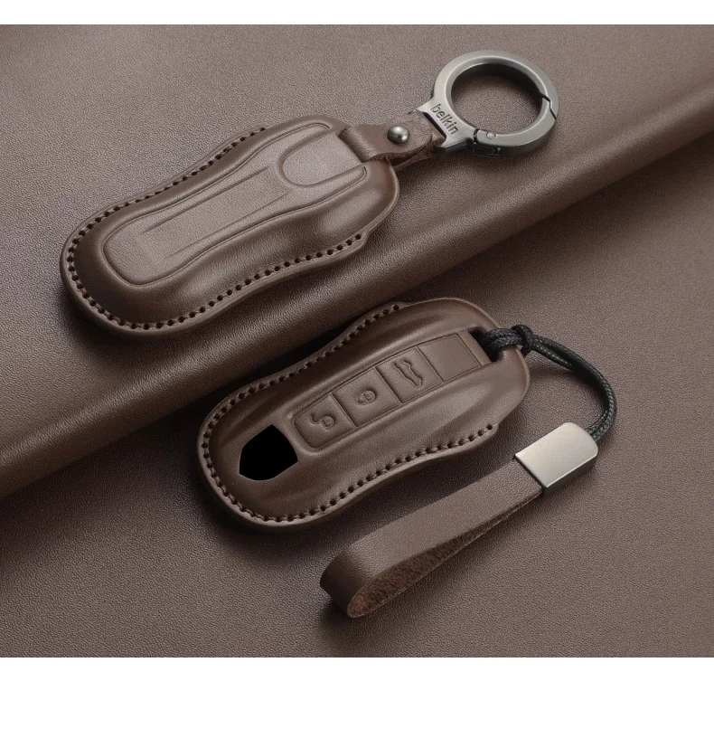Top Layer Leder Auto Schlüssel etui Cover Shell für Porsche 718 Cayenne Panamera 911 Macan Taycan Cayman Boxster Autos chl üssel Zubehör – Detail 12