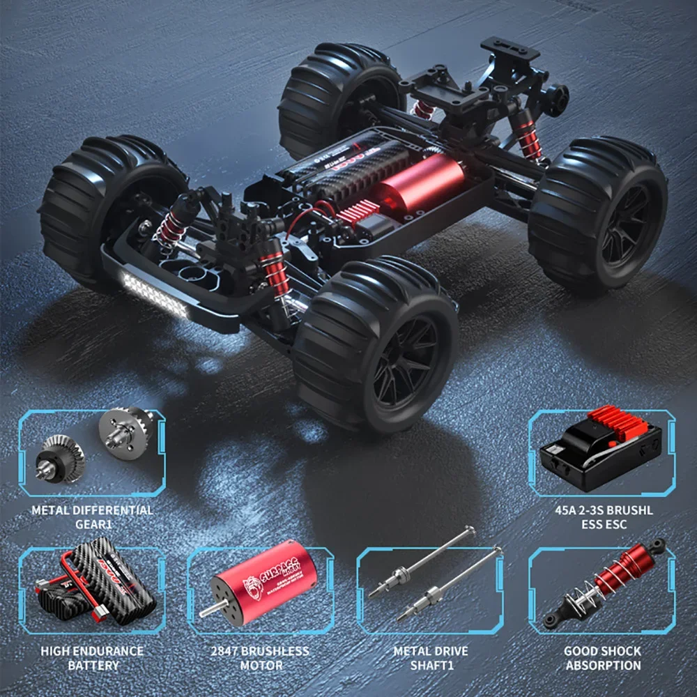 WLToys S909PRO S910PRO S909 S910 1:16 70 KM/H 4WD RC auto con telecomando a LED auto ad alta velocità Drift Monster Truck