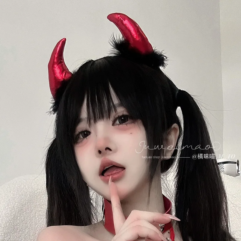 Serre-tête de cosplay Halloween Petit Diable, style sombre noir et rouge, avec oreilles de taureau mignonnes, accessoires de cheveux pour fête pour femmes et filles