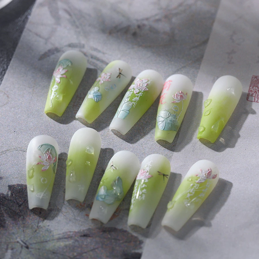 Chinese Style Lotus Flowers Leaf Dragonflies 3D Self Adhesive Nail Art Stickers Water Lily Red Carp Goldfish Manicure Decals