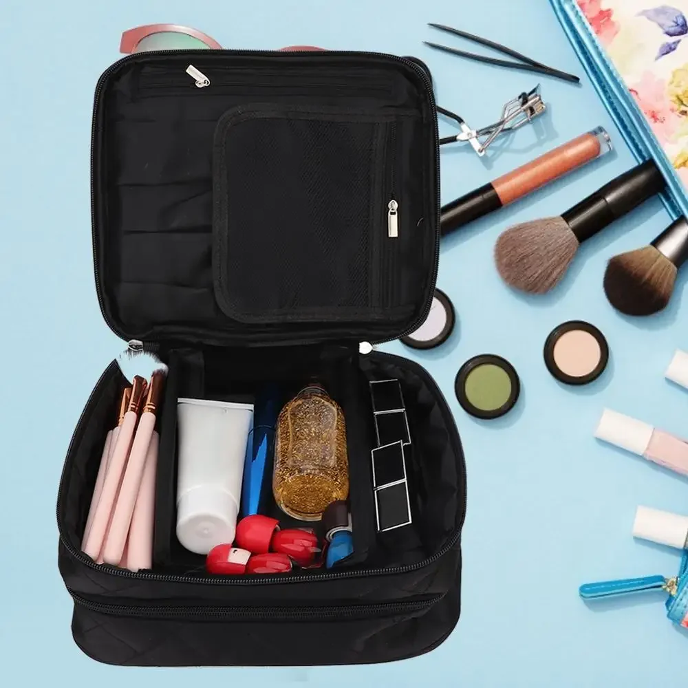 

Large Capacity Double Partition Cosmetic Bag Tattoo Accessories Makeup Brush Jewelry Hair Nail Tool Waterproof Storage Bag Black