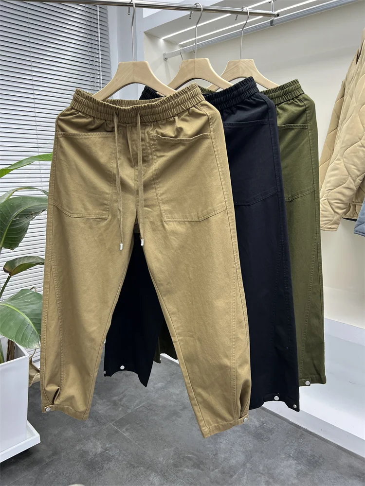 

Retro Japanese Sle Men's Casual Pants Straight Leg Cotton Work Trousers Autumn Faion Simple Design Long Loose Fit Trousers