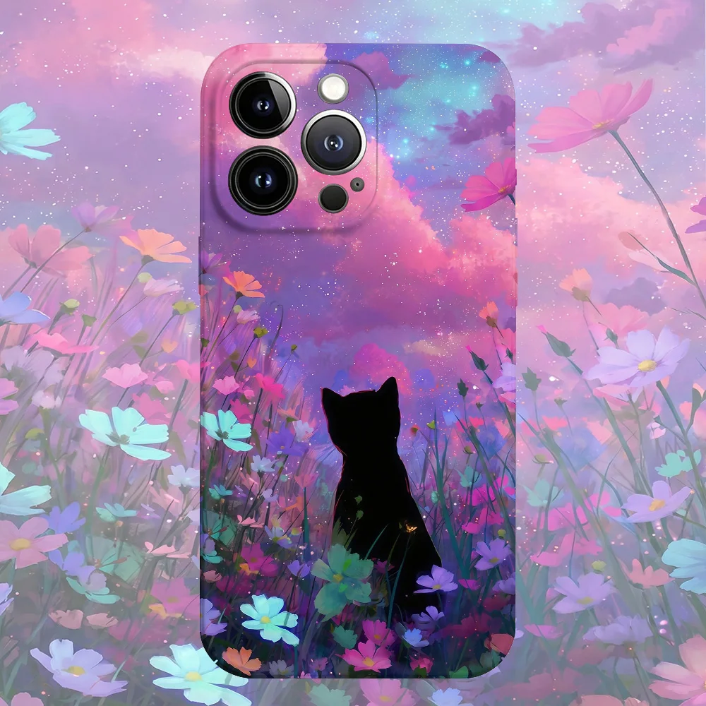 Flower Field Cat Glossy Film Hard Phone Case for Samsung Galaxy A37 A57 A17 A07 A16 A56 A26 A36 A06 A55 A35 A15 A54 A05 14 4G 5G