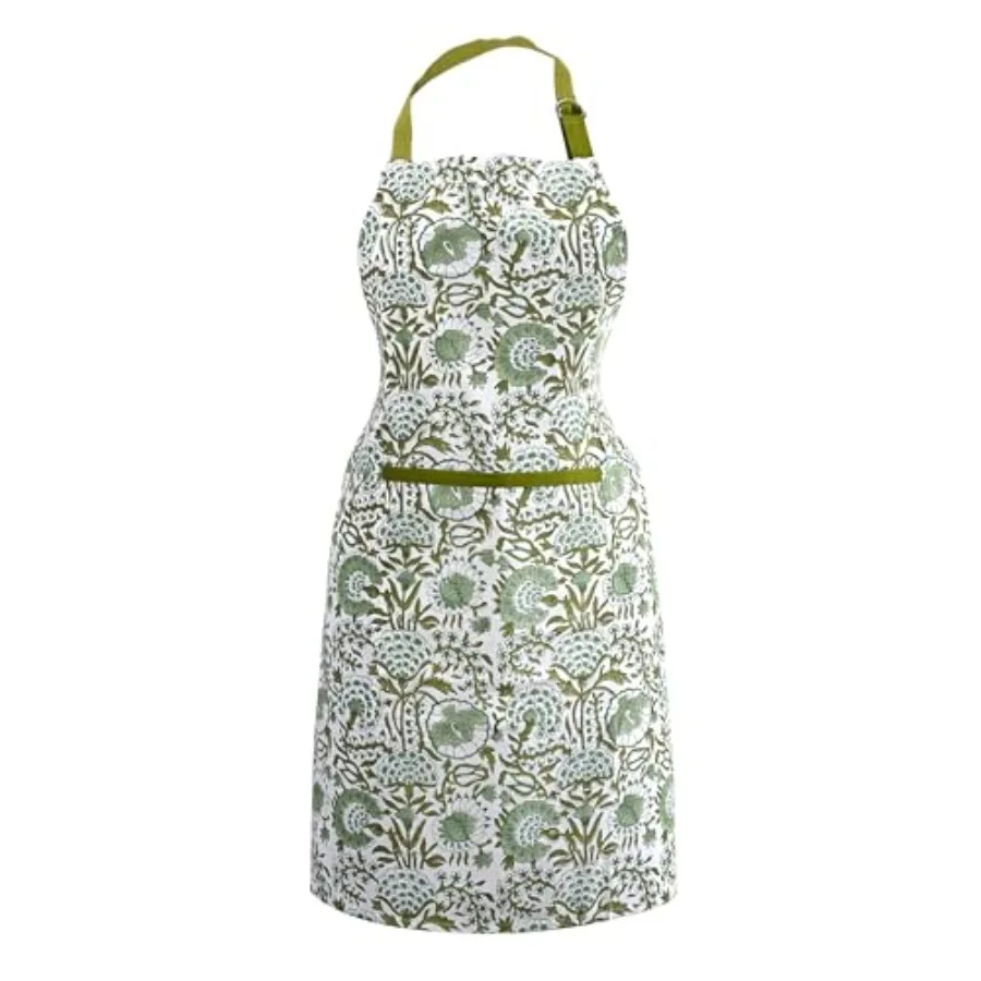 

CPC Cotton Floral Kitchen Apron for women with Pocket and Adjustable Neck Ties. Apron for Women Men Chef-Hand Block Printed