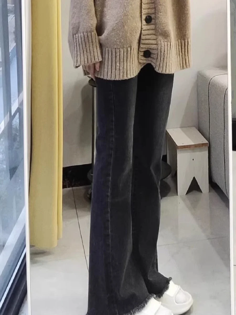 

Джинсы женские с высокой талией, на подкладке, широкие, расклешенные, осенне-зимние, больших размеров, утягивающие, джинсовые брюки, женские джинсы