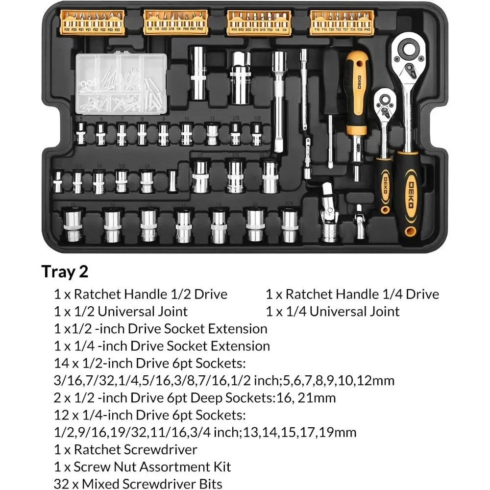 Imagem -03 - Dekopro Kit de Ferramentas de 258 Peças com Caixa de Ferramentas de Rolamento Chave de Soquete Conjunto de Ferramentas Manuais Case Mecânico Carrinho Portátil