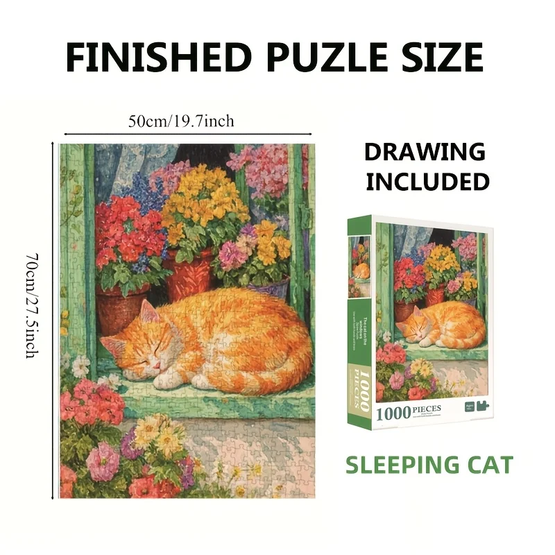 

Jigsaw Puzzle 1000 Pieces for Adults, Sleeping Cat Puzzle, 70 x 50 cm (27.5 x 19.7 in), Perfect Wall Art Decor After Completed