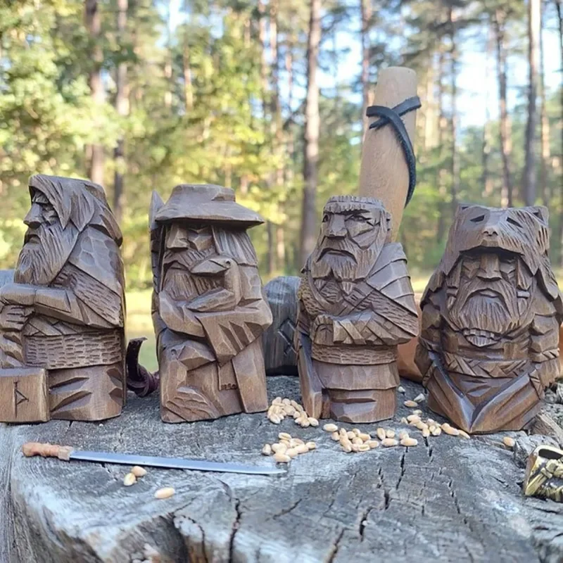 Estatua Vikinga de Resina Nórdica con Personajes Paganos como Odín, Thor, Tiro y Ulfhednar, para Decoración del Hogar, Jardín o Exteriores
