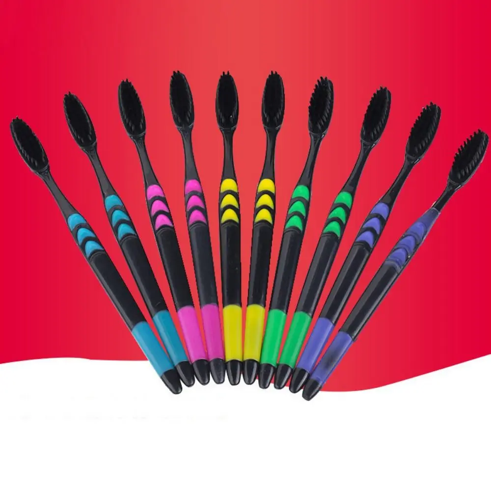 10Pcs Soft Bristle Manual Toothbrush Set Compact Head Colorful Cleaning Tooth Brush Black Hair Deep Cleaning Travel Toothbrushes