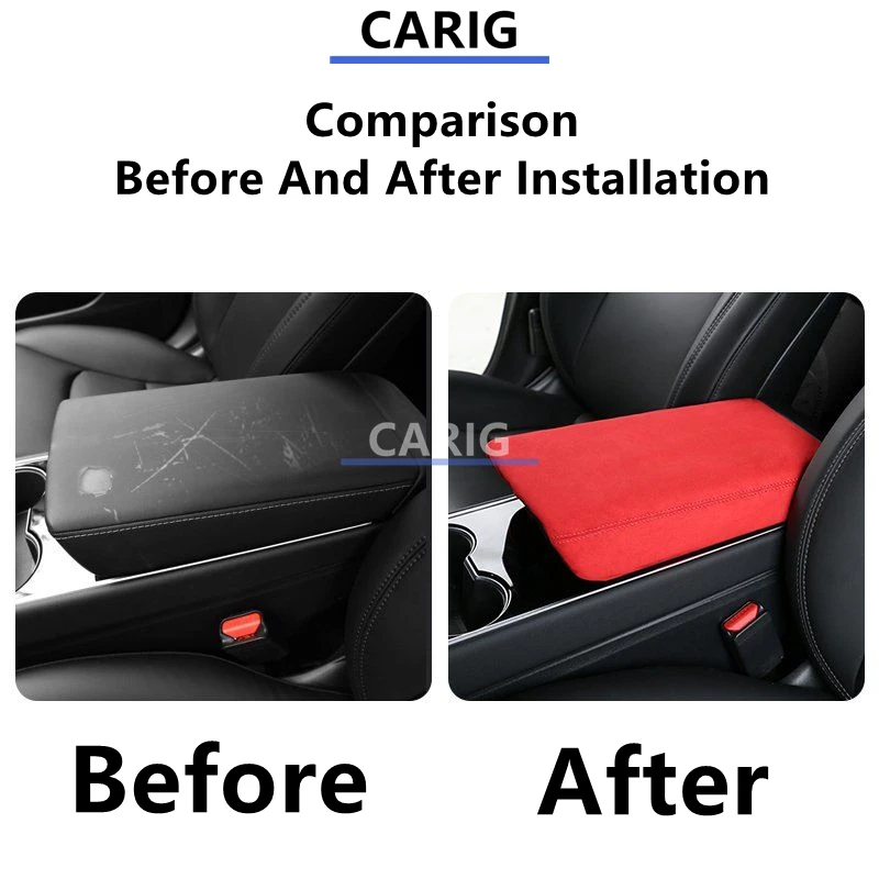 For TESLA MODEL 3/Y Central Armrest Box Sued,Leather Protective Cover Interior Modification Refit Accessories