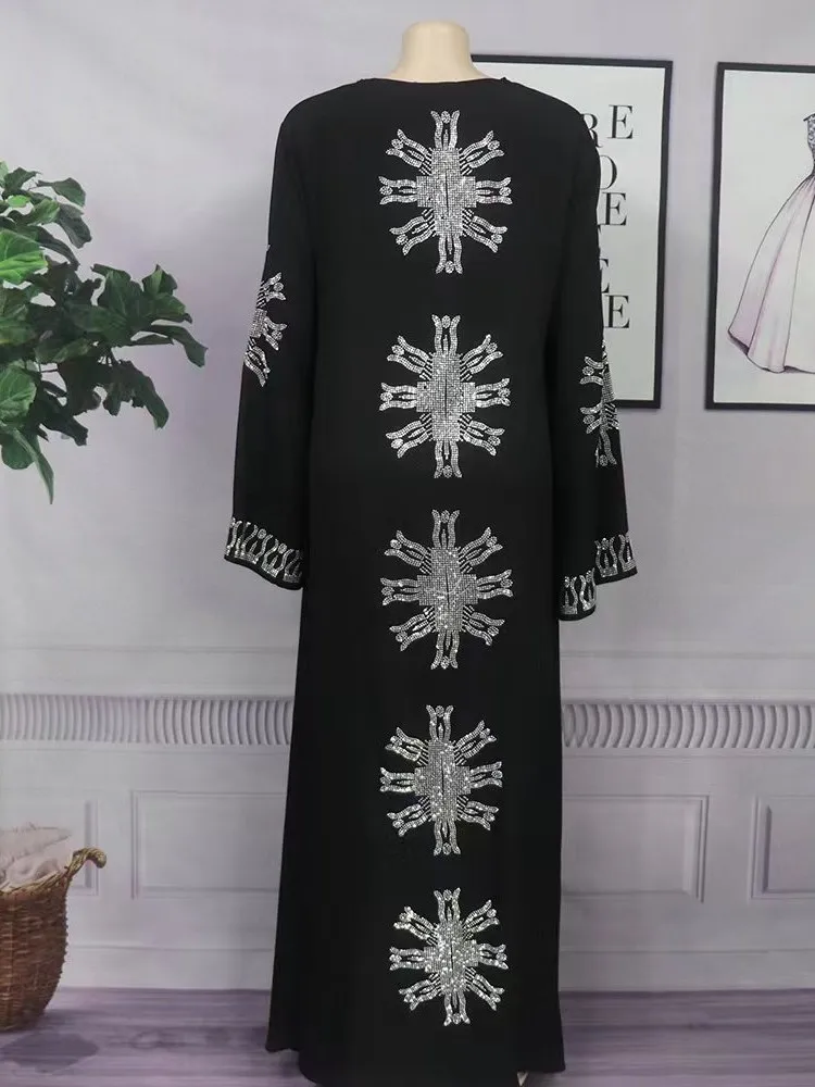 Muslim Women Long Sleeve Maxi Long Dress Muslim Robe Moroccan Loose Gowns Arabic Ramadan Hot Diamond Abaya Kaftan Dashiki