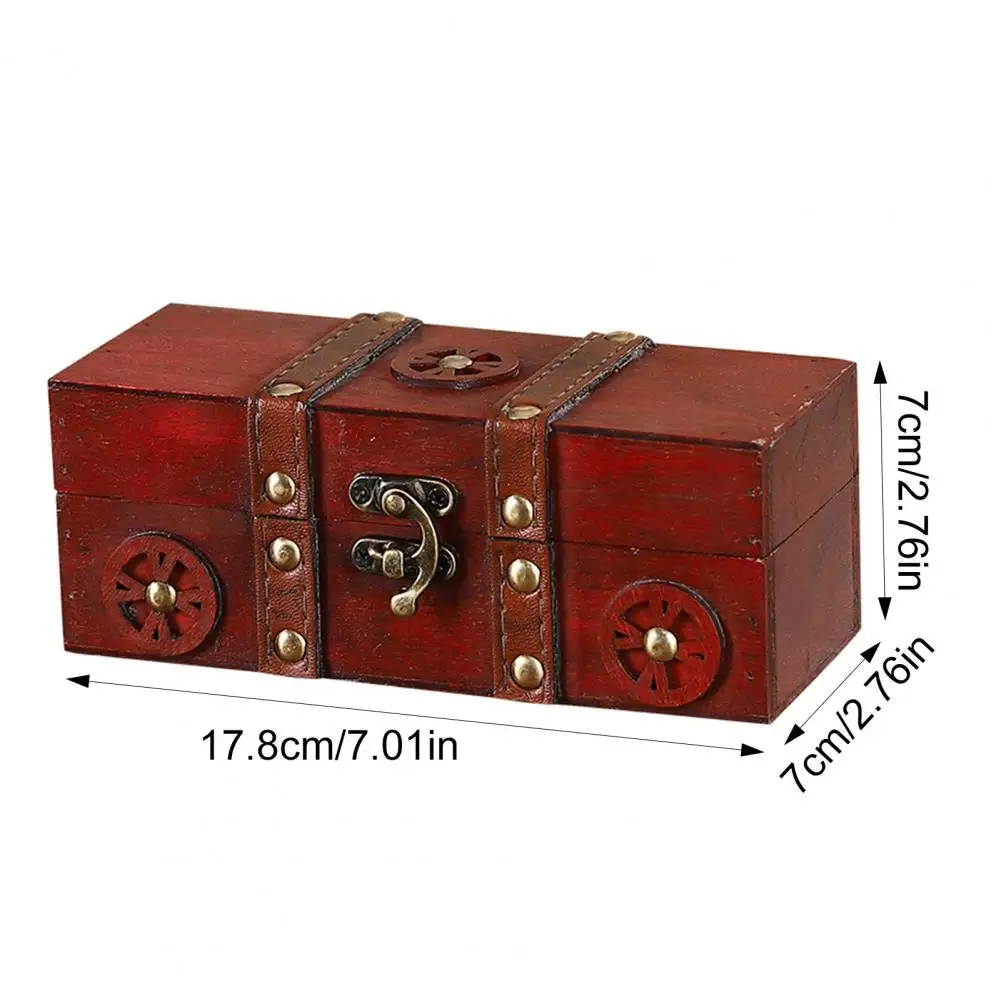 Small Item Storage Container Vintage Wooden Jewelry Box Storage Case Classical Treasure Chest for Rings Bracelets Earrings
