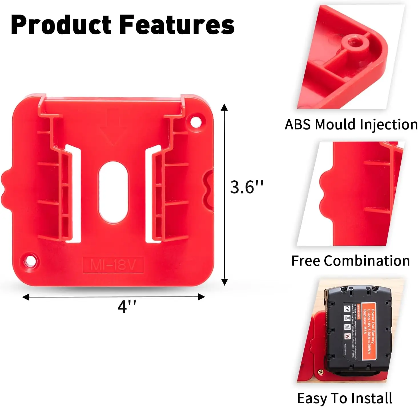 5PCS Battery Holder Storage Rack for  Makita/Dewalt/Milwaukee14.4V 18V Li-ion Battery,Wall Mount Battery Dock for Makita