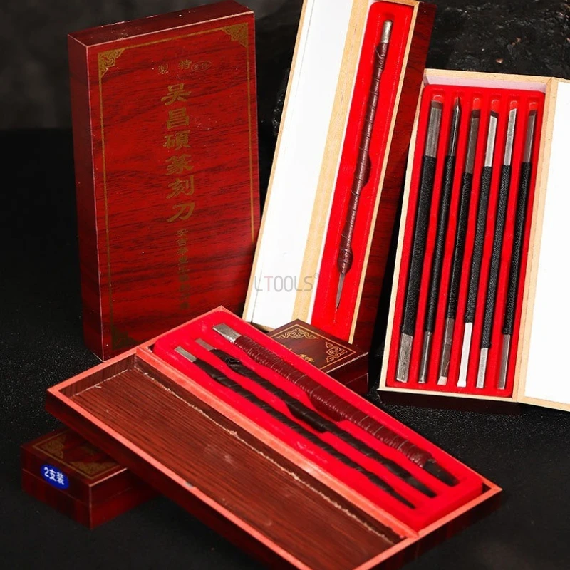 Hand‑Engraving Chisels Kit with Storage Box Premium Tungsten Alloy Seal Carving Knife for Stone Seal Cutting Carving DIY Tool