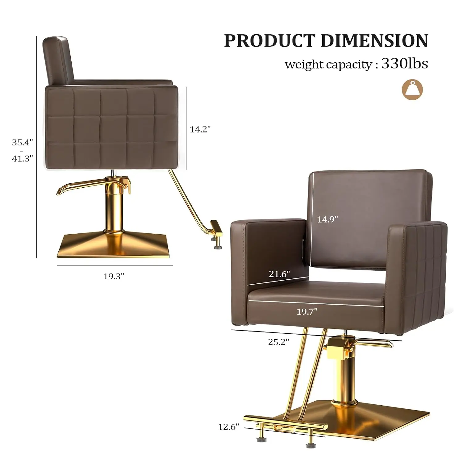 Heavy Duty Hydraulic Barber Chair Square Base Stainless Steel Footrest Salon Spa Hairdressing Styling, Customized