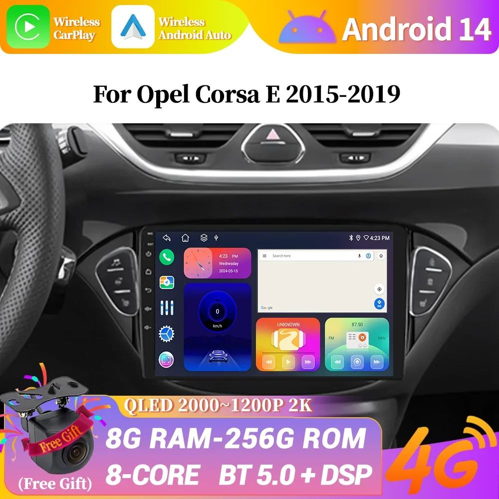 Android 14 For Opel Corsa E 2015-2019 Wireless Carplay Stereo Car Radio Video Player Navigation Multimedia Touch Screen Stereo