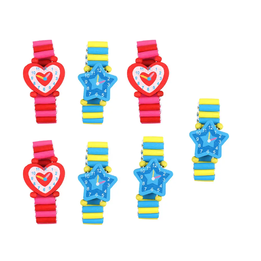7 pezzi orologio in legno per bambini braccialetto elastico orologi finti colore brillante leggero durevole regalo per bambini orologio da polso in legno per bambini