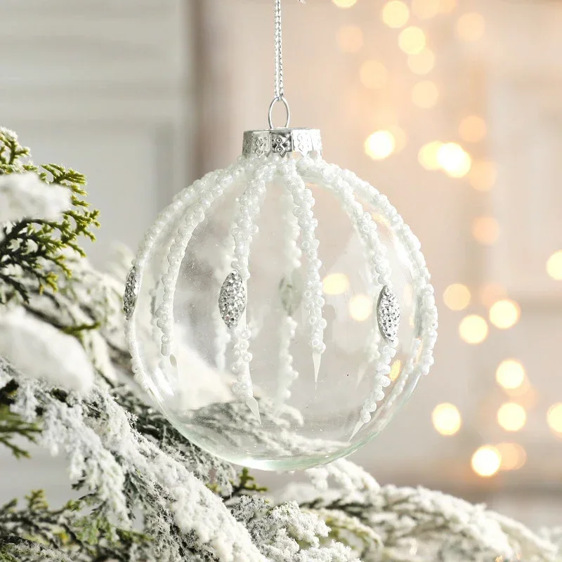 Christmas Decor Transparent Glass Ball Inlaid With Diamond Christmas ball White Snowman Pentagram Christmas Tree Tendan Dropship