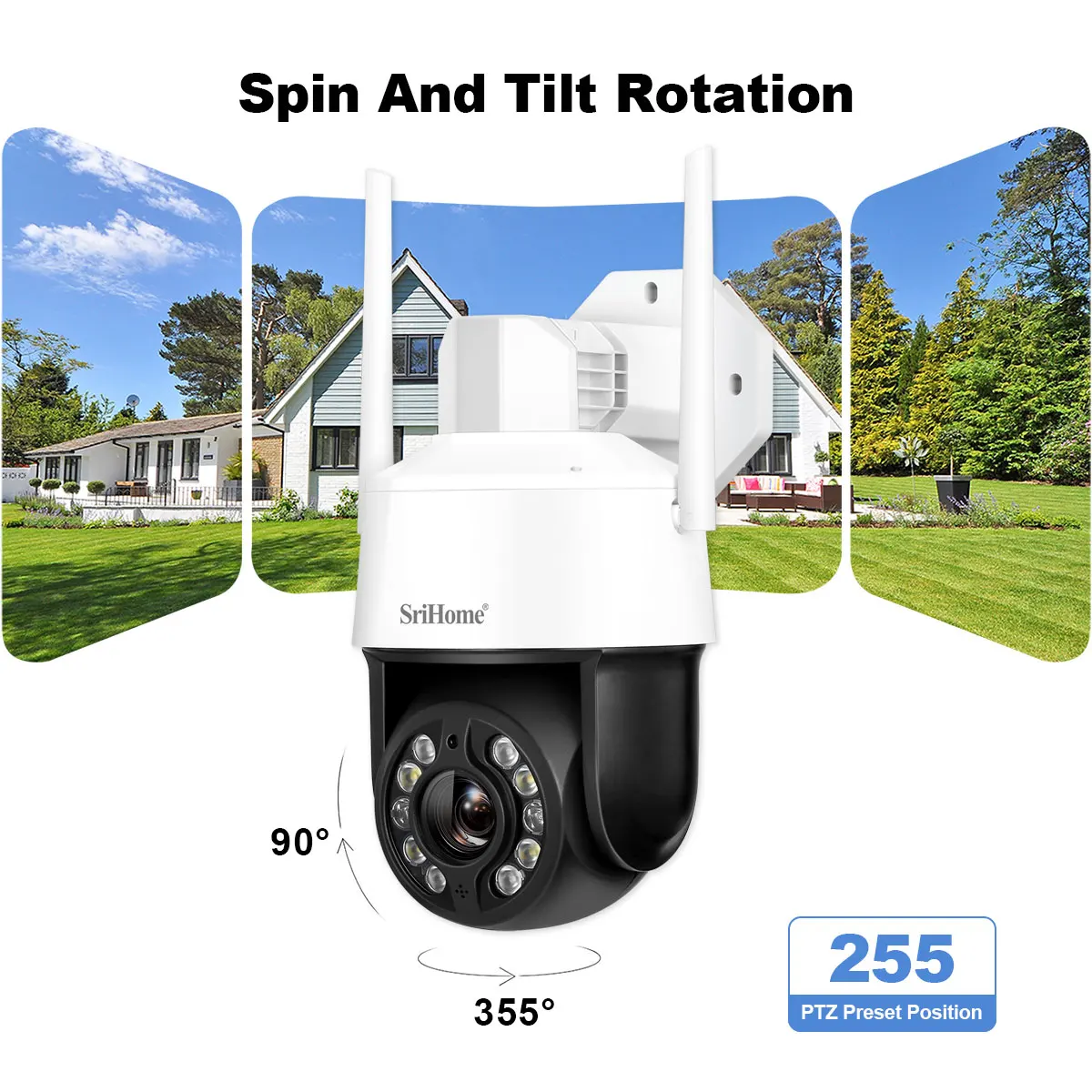 Srihome SH041 QHD 5.0MP 20X Zoom في الهواء الطلق 5G الأمن واي فاي كاميرا IP IP66 مقاوم للماء H.265 Onvif كاميرات المراقبة بالفيديو CCTV