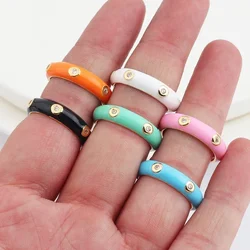 Colorful Enamel Gold Color Open Band Rings For Women Girl Cubic Zircon Neon CZ Stack Stacking Finger Ring
