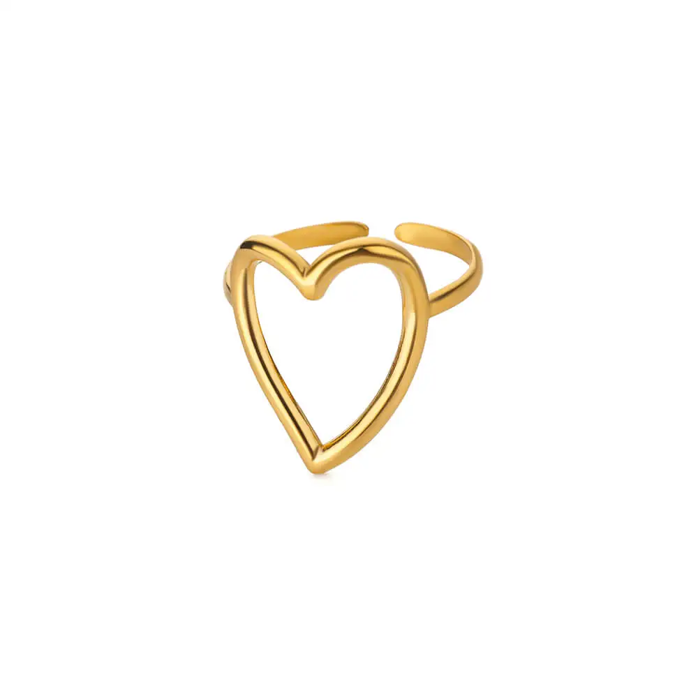 Hollow Heart Rings For Women Gold Color Adjustable Stainless Steel Heart Ring Wedding Party Jewelry Gift 2024 Trend Gift BFF image 6