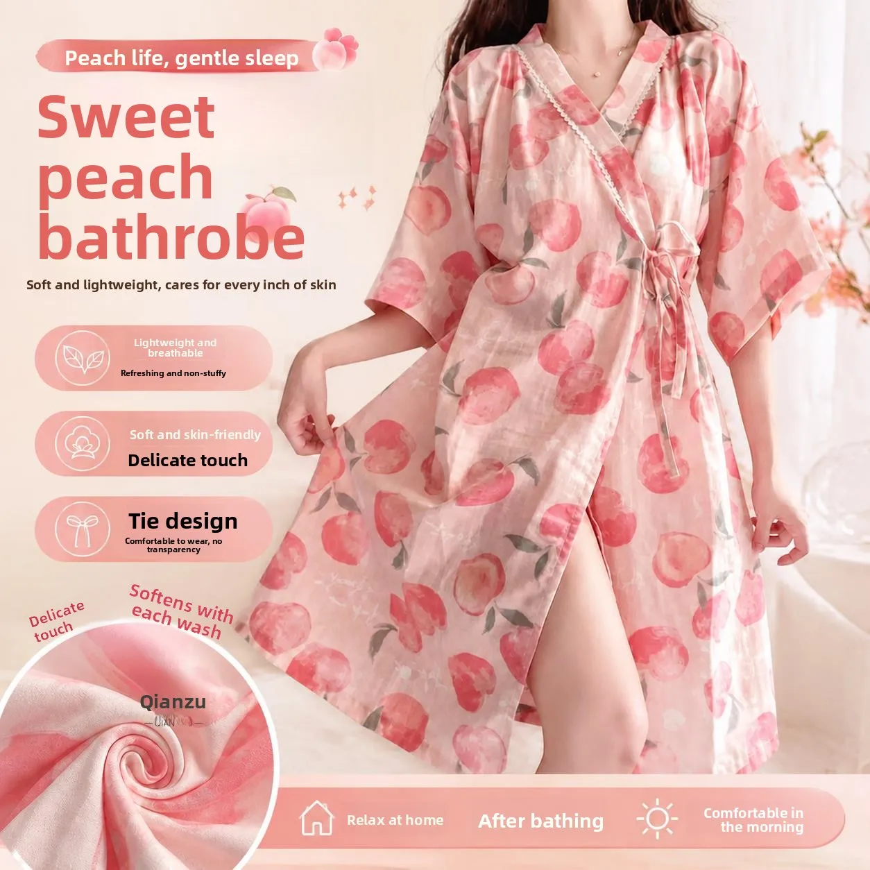 cotton-sleepwear-women's-summer-short-sleeve-kimono-style-home-clothes-pure-cotton-gauze-robe-floral-print-lightweight