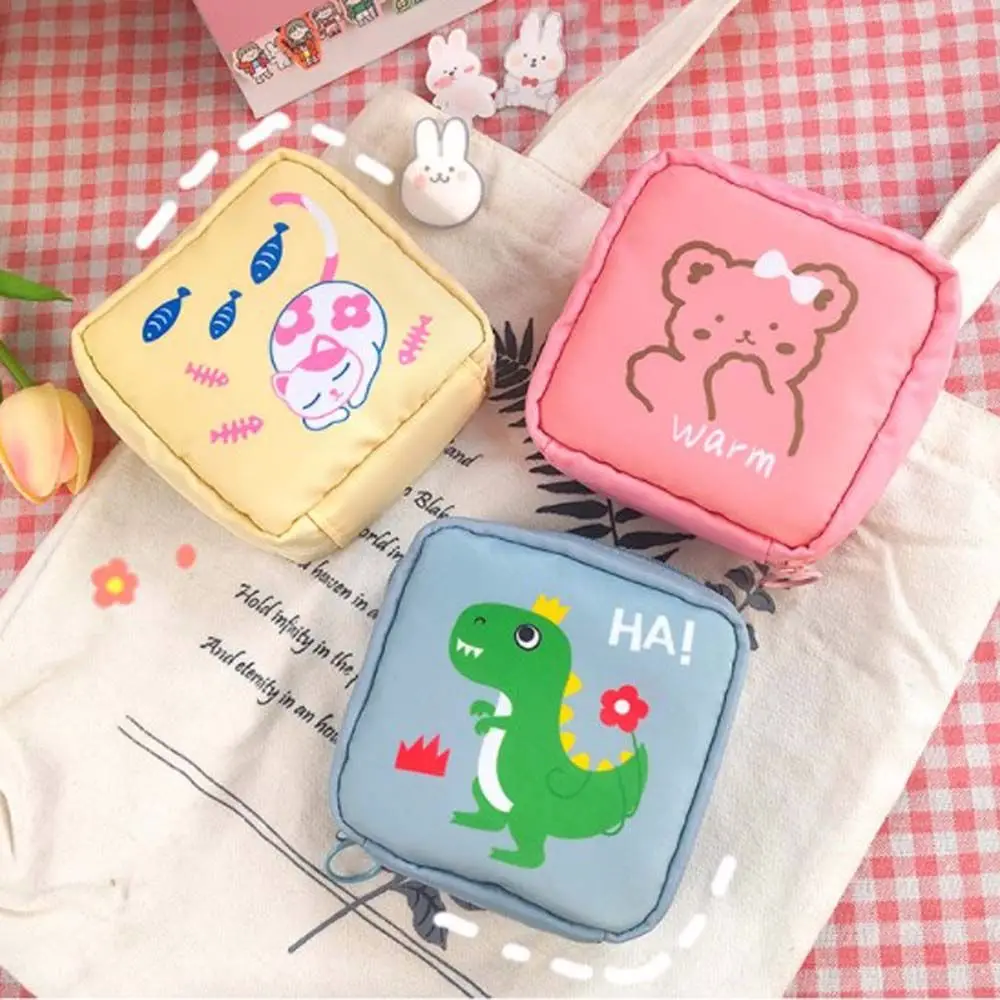 Waterproof Bunny Bear Rabbits Sanitary Pads Storage Dinosaur Cat Lipstick Pouch Cosmetic Bag Coin Purse Sanitary Napkin Bag