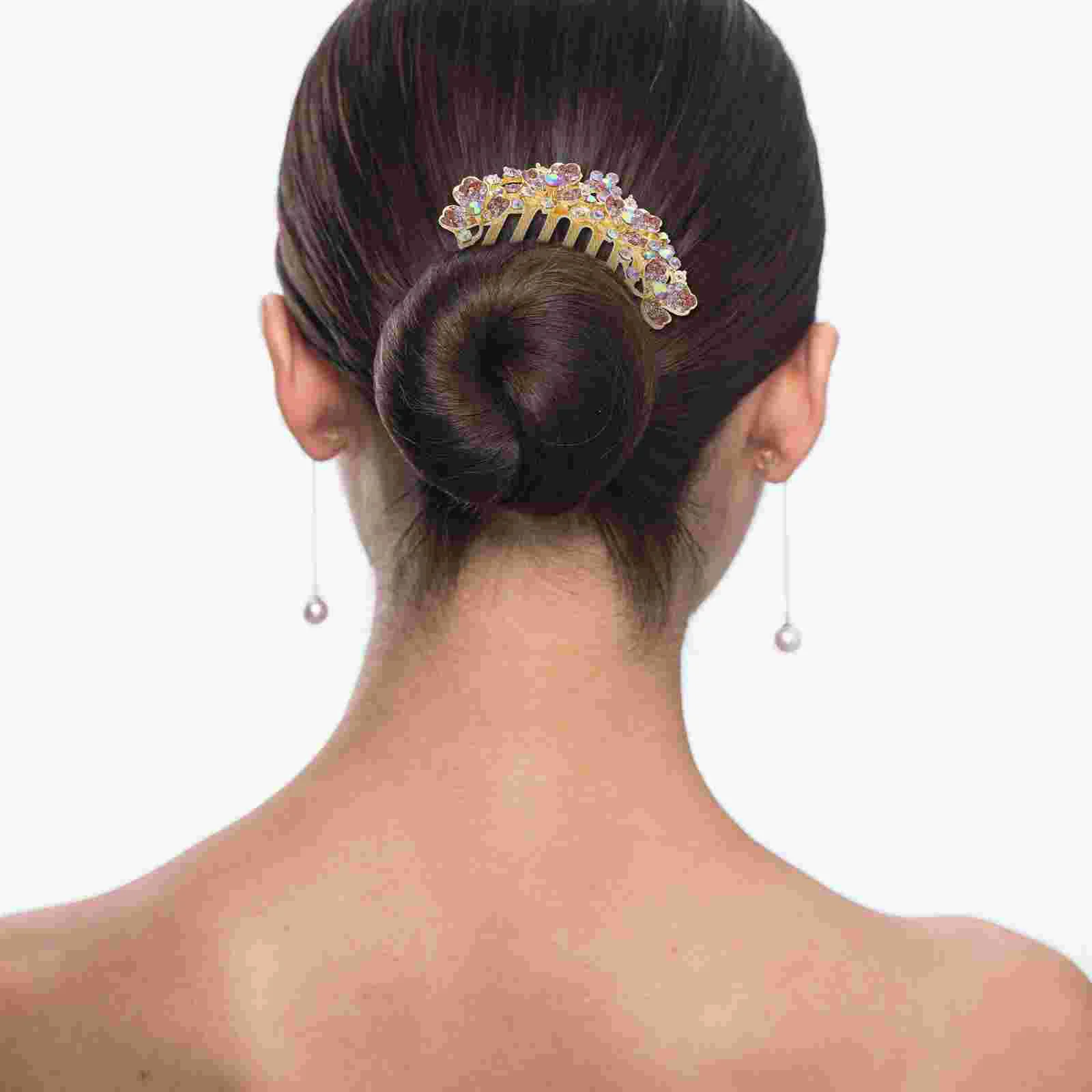 

Rhinestone Hairpin Headband Large Women's Back of Spring Ponytail Top Clip Flower Accessories (pink) Side Comb Clips