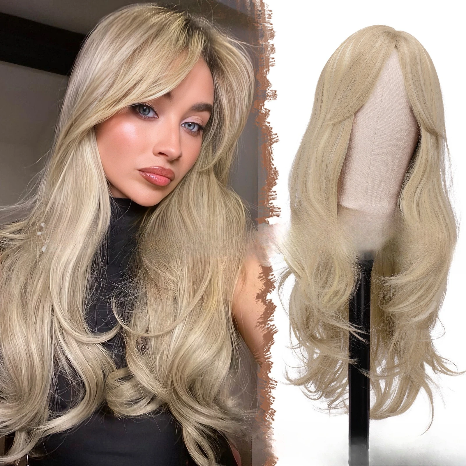 

European and American wigs Women's wavy long curly hair Medium wigs Headgear Synthetic Hair Realistic