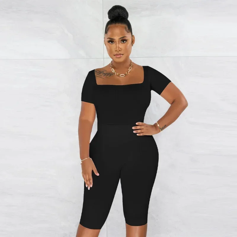 

GUWU Active Wear Однотонный женский брючный костюм длиной до колена и футболка Уличный спортивный костюм Спортивный комплект из двух предметов Одежда для фитнеса Уличная одежда