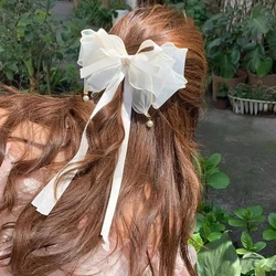 Women Elegant Lace Bow Ribbon Hair Clips Solid Color Satin Bowknot Clips Girls Korean Hairpins Party Headdress Hair Accessories