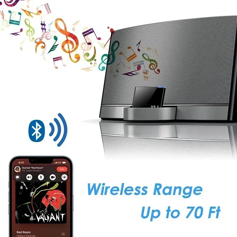 TenYuA I-WAVE 30-контактный аудиоприемник Bluetooth 5.1 A2DP Музыкальный мини-беспроводной адаптер для iPhone iPod 30-контактный разъем Аналоговый динамик