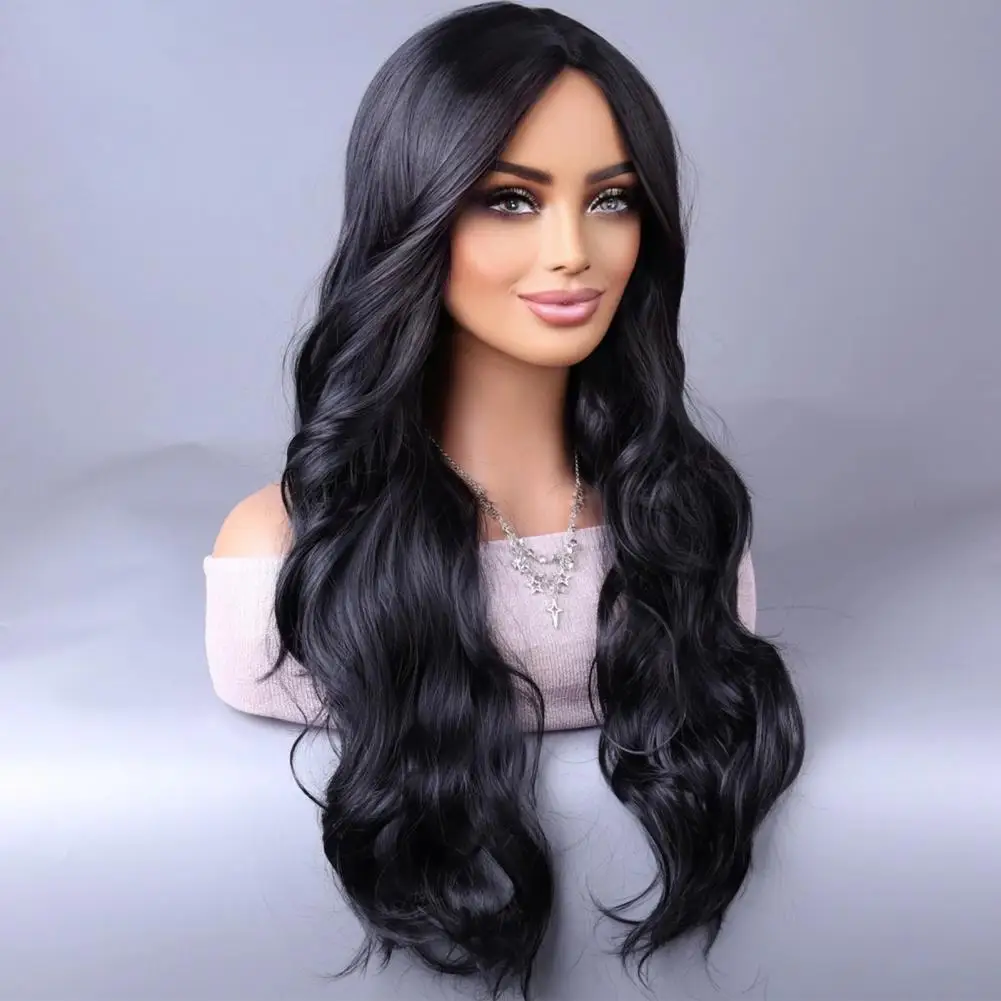 Perruque Synthétique Longue Bouclée Ondulée Brune pour Femme, Faux Cheveux, Partie Moyenne, Degré de Chaleur, Toute Vinc