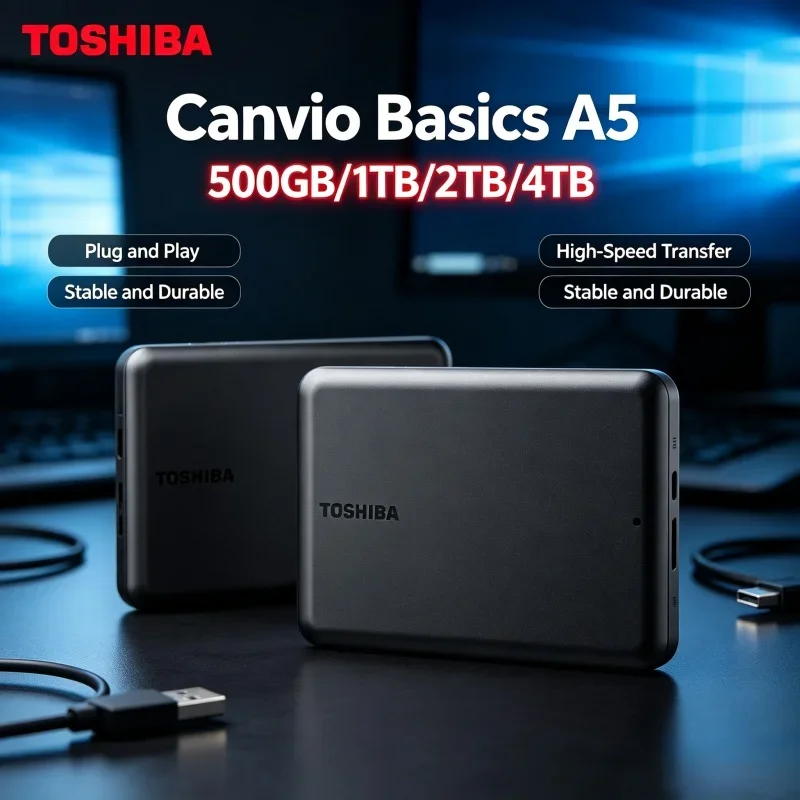High Speed USB3.2 Gen1 Toshiba A5 Black Portable External Hard Drive 500GB 1TB 2TB Large Capacity Backup Disk Compatible Mac