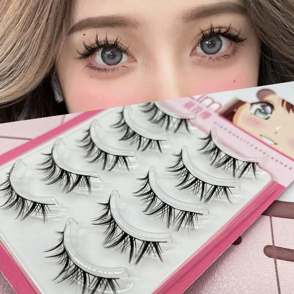 5 Paar Packung japanische Cosplay falsche Wimpern dramatische künstliche Nerz nasse stachelige Wimpern dicke Puppenstreifenwimpern für Frauen
