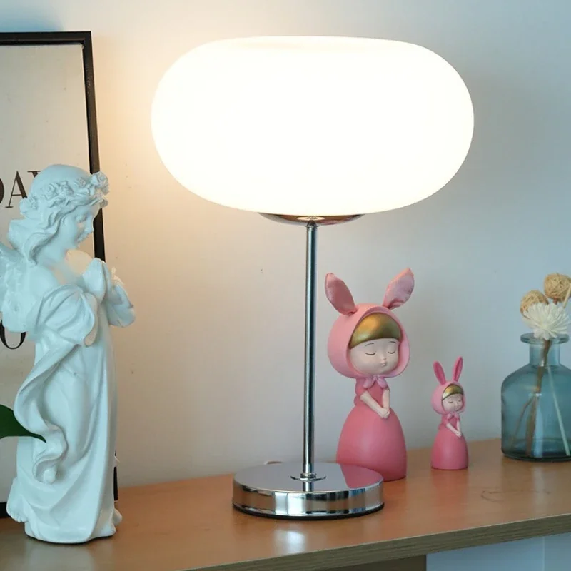 

Minimalism Bauhaus WHITE GLASS Table Lamp Nordic Modern Home Decor Bedside Study Reading Desk Lamp Silver Iron Atmosphere Lights