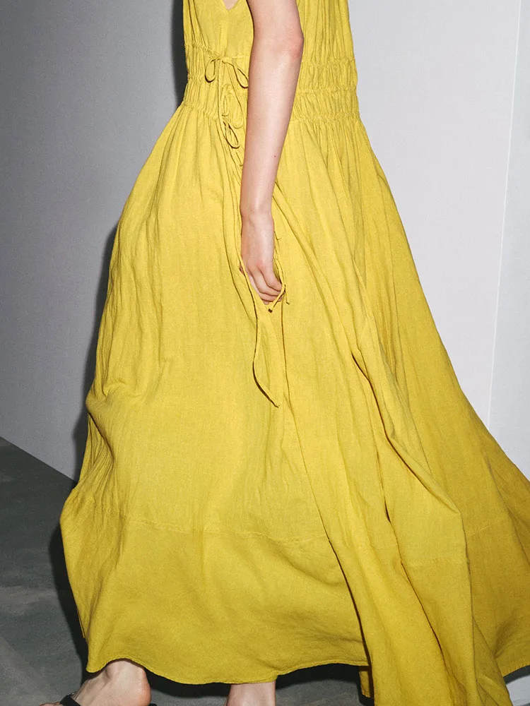 

Ele Bal, круглое летнее новое женское длинное платье из смешанной ткани с высокой талией для пар, однотонное, без све